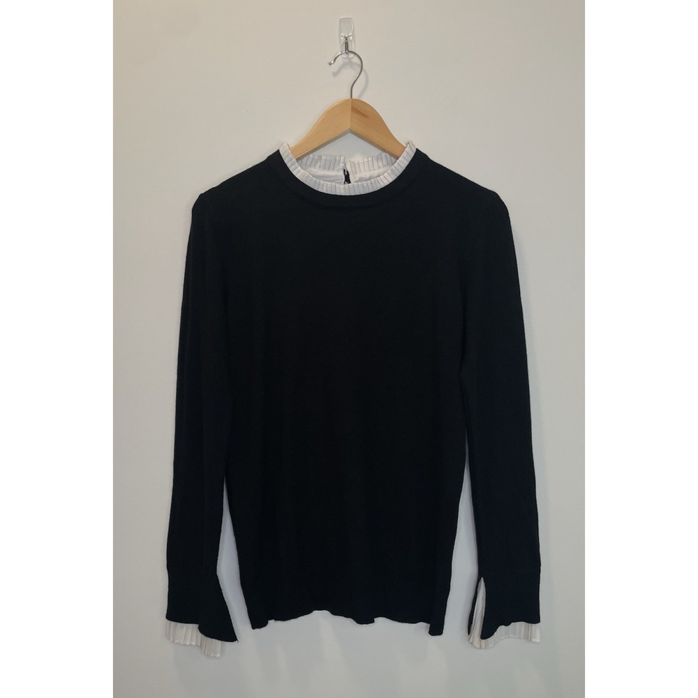 Vila Milano Sweater Pleated Collar Wool Blend Soft Office Preppy Money Black M